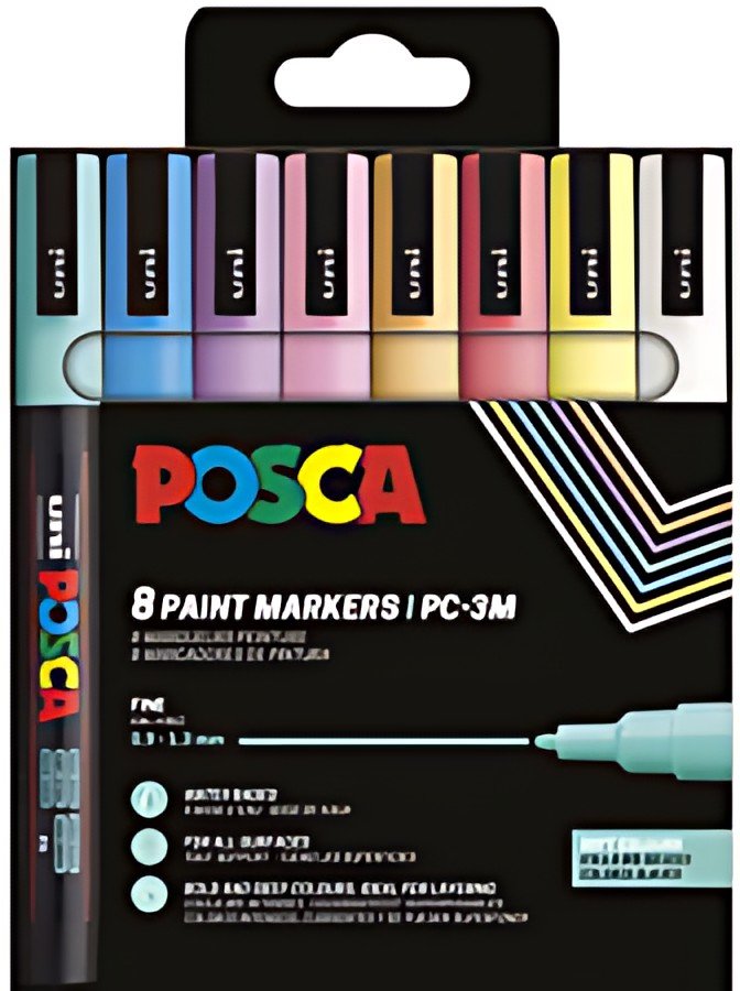 POSCA Marqueur à pigment PC-3M, étui de 8, couleurs douces