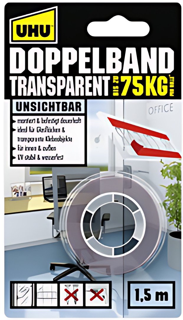 UHU Ruban adhésif pour montage TRANSPARENT, double face