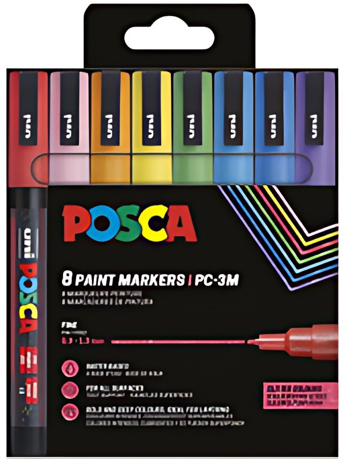 POSCA Marqueur à pigment PC-3ML pailleté, étui de 8, assorti