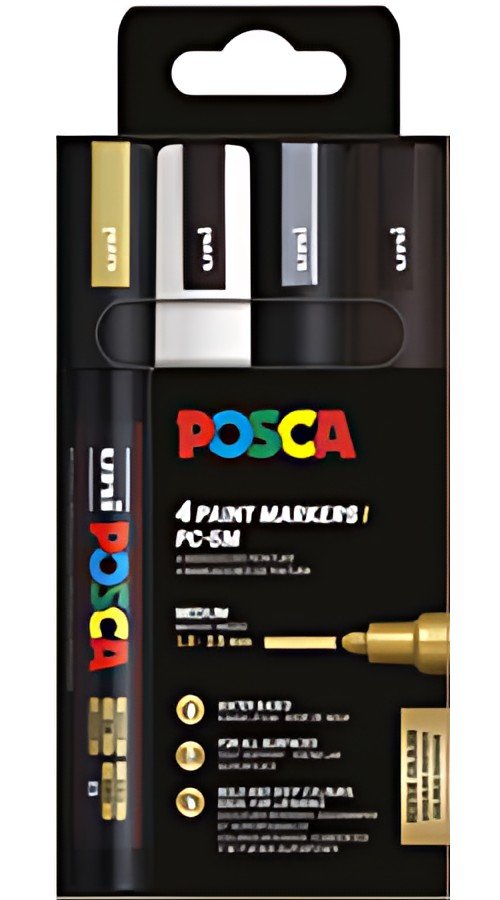 POSCA Marqueur à pigment PC-5M, étui de 4, couleurs festives