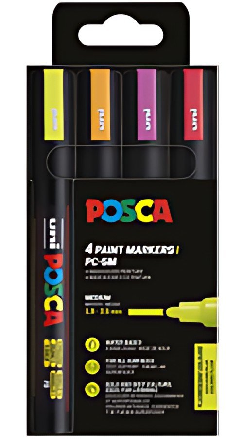 POSCA Marqueur à pigment PC-5M, étui de 4, couleurs fluo