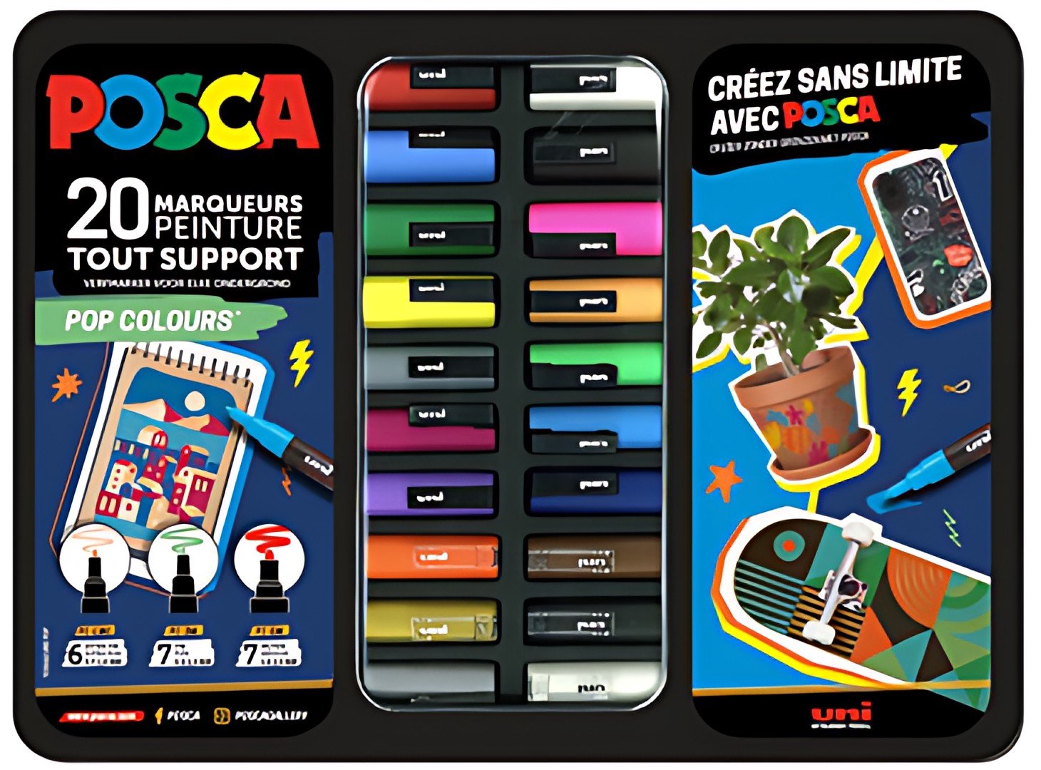 POSCA Marqueur à pigment "POP COLOURS", mallette métal de 20