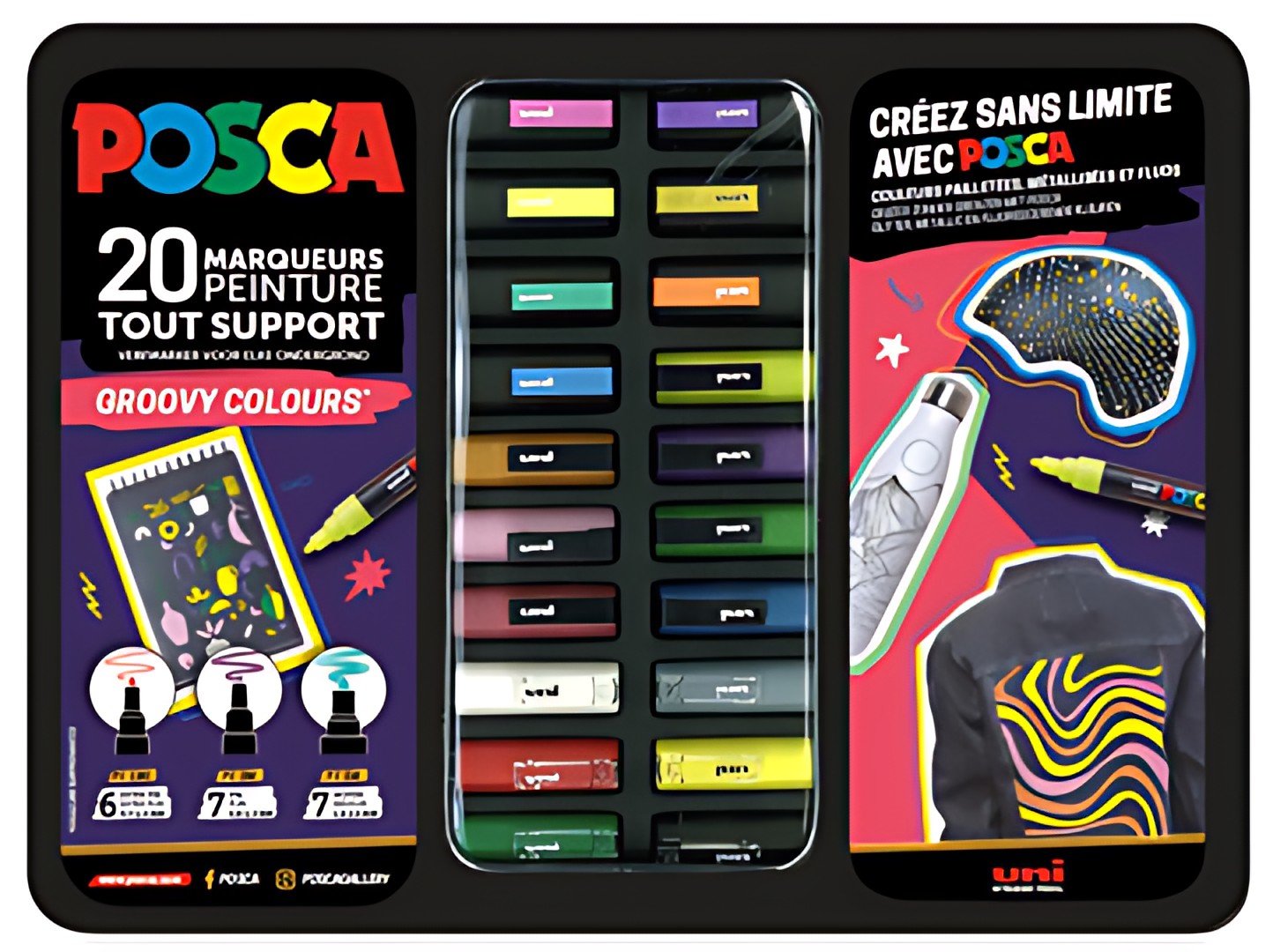POSCA Marqueur à pigment "GROOVY COLOURS", mallette métal