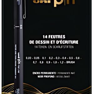 uni-ball Feutre technique uni pin, étui métal de 14 pièces