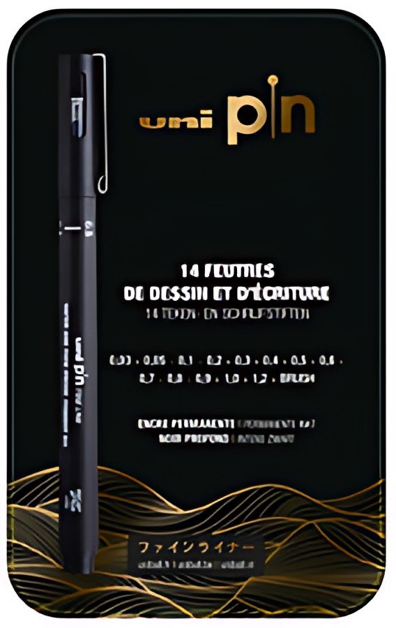 uni-ball Feutre technique uni pin, étui métal de 14 pièces