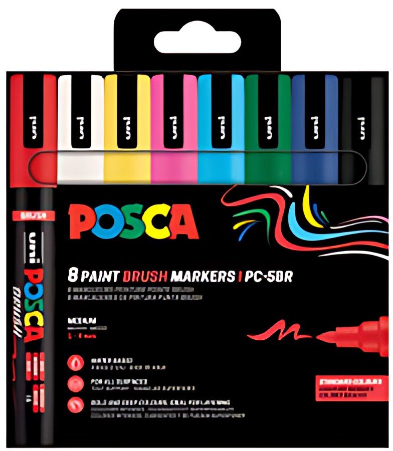 POSCA Marqueur à pigment PC-5BR BRUSH, étui de 8, assorti