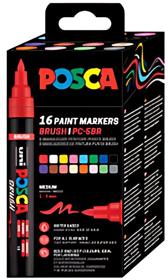 POSCA Marqueur à pigment PC-5BR BRUSH, étui de 16, assorti