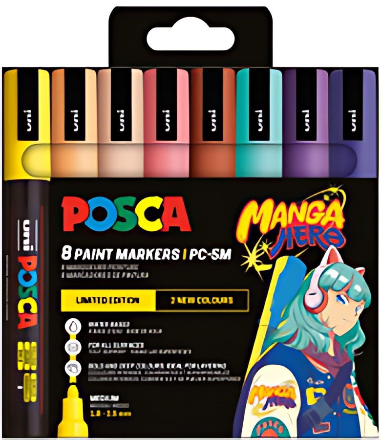 POSCA Marqueur à pigment PC-5M, étui de 8 MANGA HERO