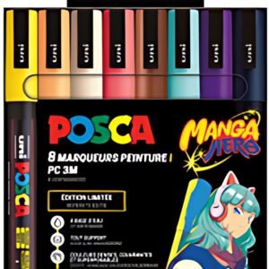 POSCA Marqueur à pigment PC-3M, étui de 8 MANGA HERO
