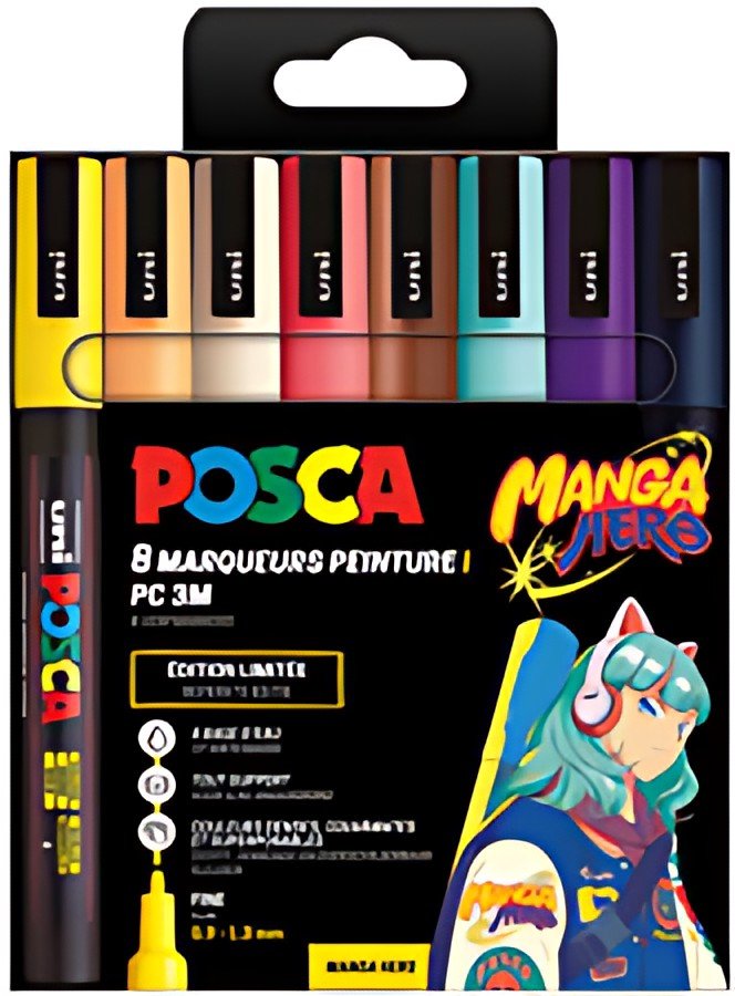 POSCA Marqueur à pigment PC-3M, étui de 8 MANGA HERO