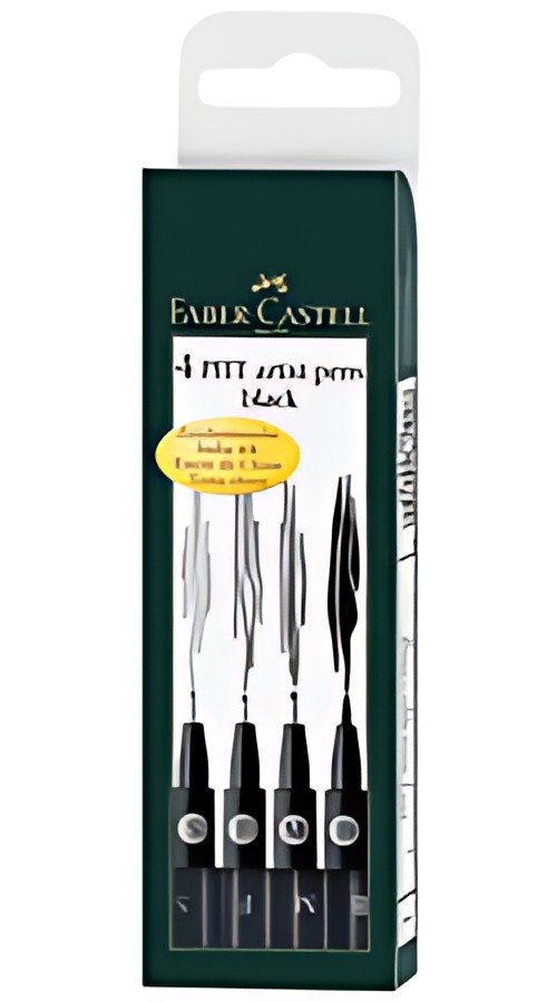 FABER-CASTELL Feutre PITT artist pen, étui de 4, noir