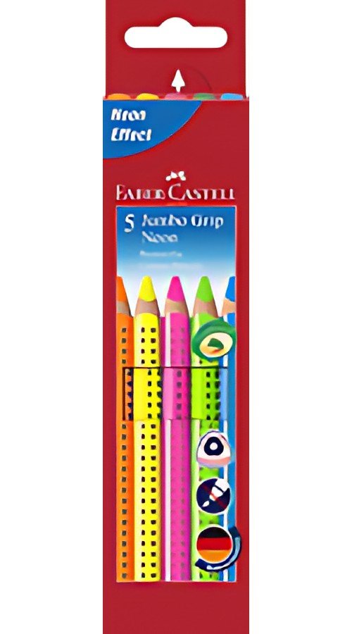 FABER-CASTELL Crayons couleur Jumbo GRIP Neon, 5 étui carton
