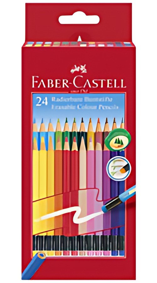 FABER-CASTELL Crayon de couleur gommable, étui carton de 24