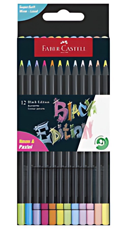 FABER-CASTELL Crayon de couleur Black Edition, étui de 12