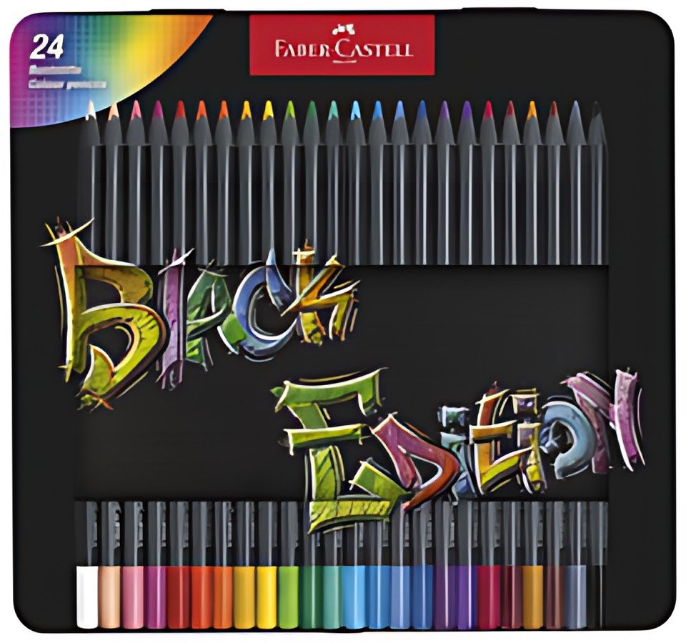 FABER-CASTELL Crayon de couleur Black Edition, étui de 24