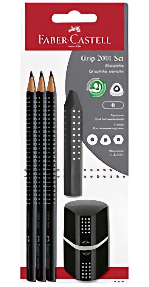 FABER-CASTELL Kit Crayon graphite GRIP 2001, noir, blister