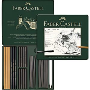 FABER-CASTELL Set de fusains PITT CHARCOAL, boîte de 24
