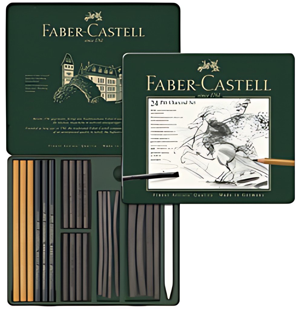 FABER-CASTELL Set de fusains PITT CHARCOAL, boîte de 24