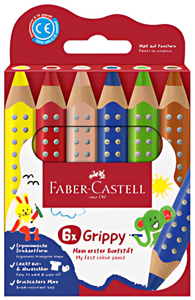 FABER-CASTELL Crayon de couleur Grippy, étui carton de 6