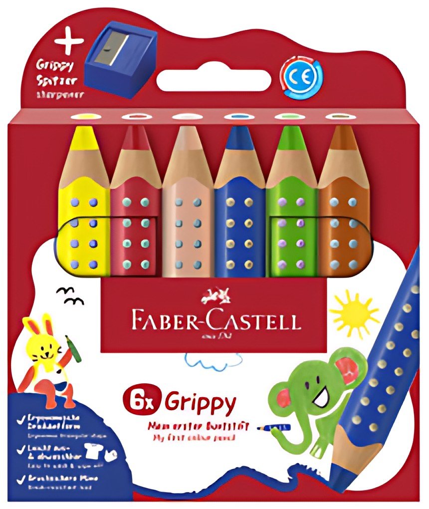 FABER-CASTELL Crayon de couleur Grippy, étui carton de 6