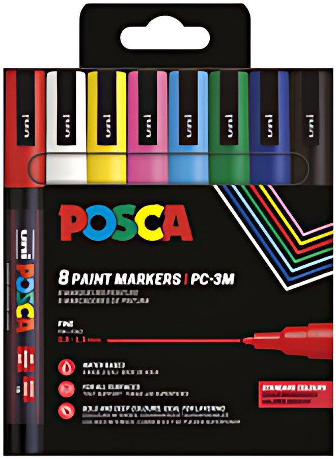 POSCA Marqueur à pigment PC-3M, étui de 8, assorti standard