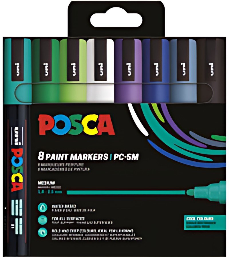 POSCA Marqueur à pigment PC-5M, étui de 8, couleurs froides