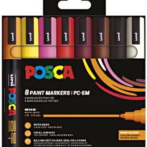 POSCA Marqueur à pigment PC-5M, étui de 8, couleurs chaudes