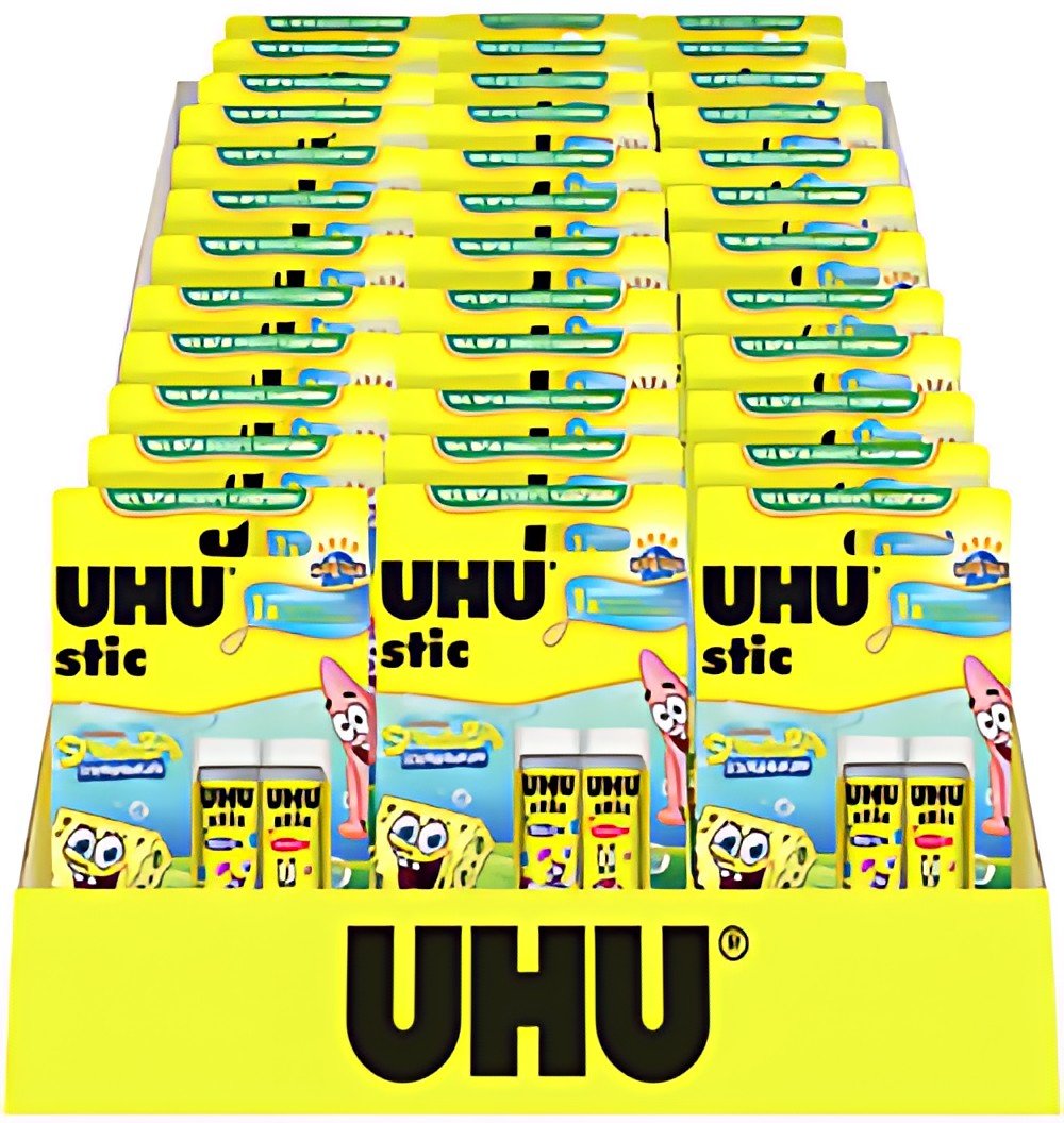 UHU Bâton de colle stic Bob l'éponge, 2 x 8,2 g, présentoir