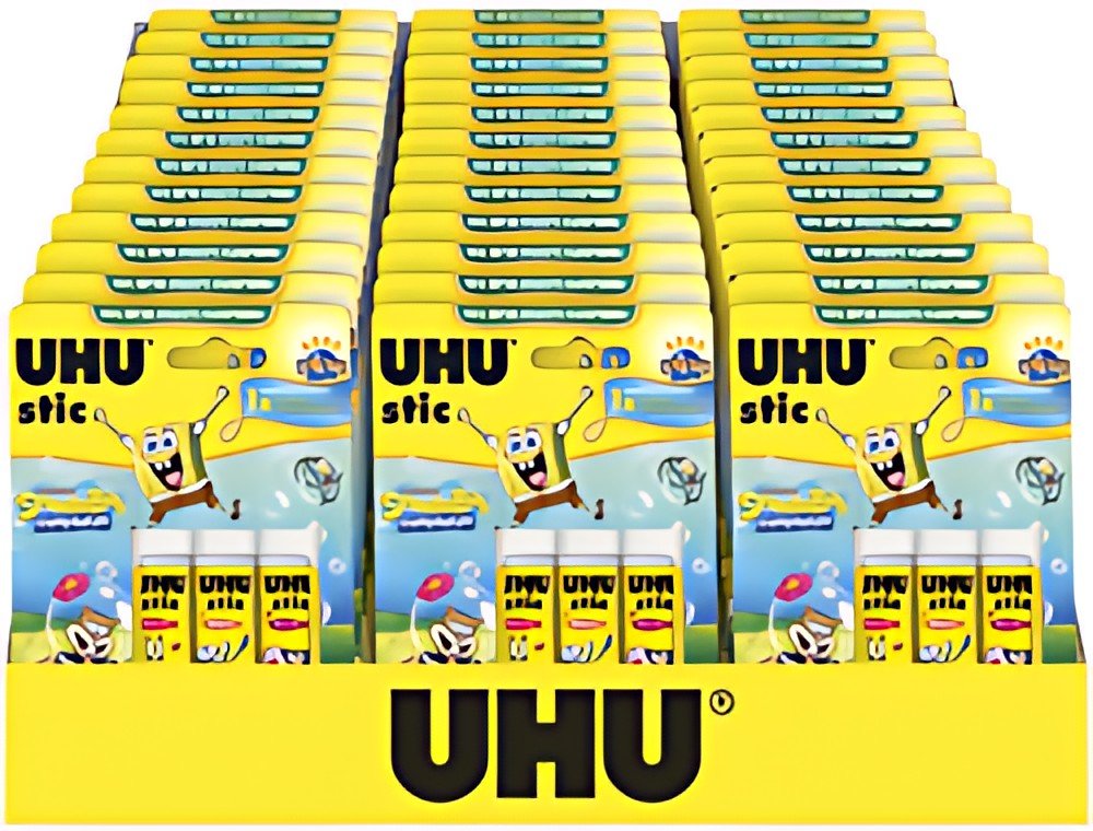 UHU Bâton de colle stic Bob l'éponge, 3 x 8,2 g, présentoir