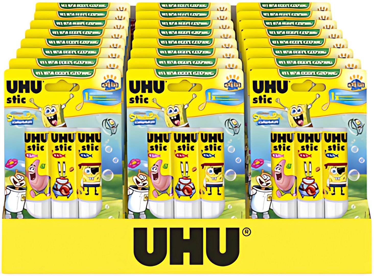 UHU Bâton de colle stic Bob l'éponge, 3 x 21 g, présentoir
