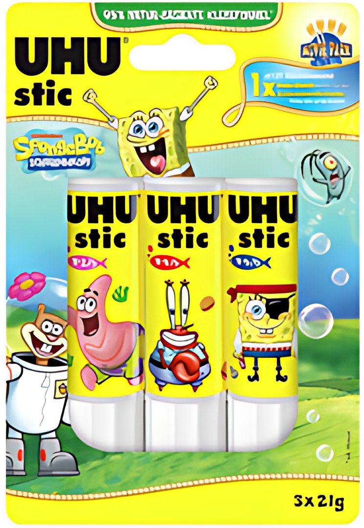 UHU Bâton de colle stic Bob l'éponge, 3 x 21 g, blister