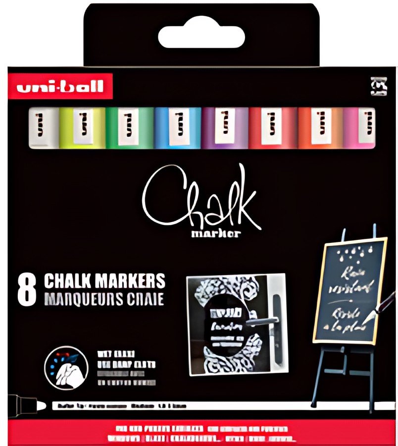 uni-ball Marqueur craie Chalk marker PWE5M/8 PF, étui de 8
