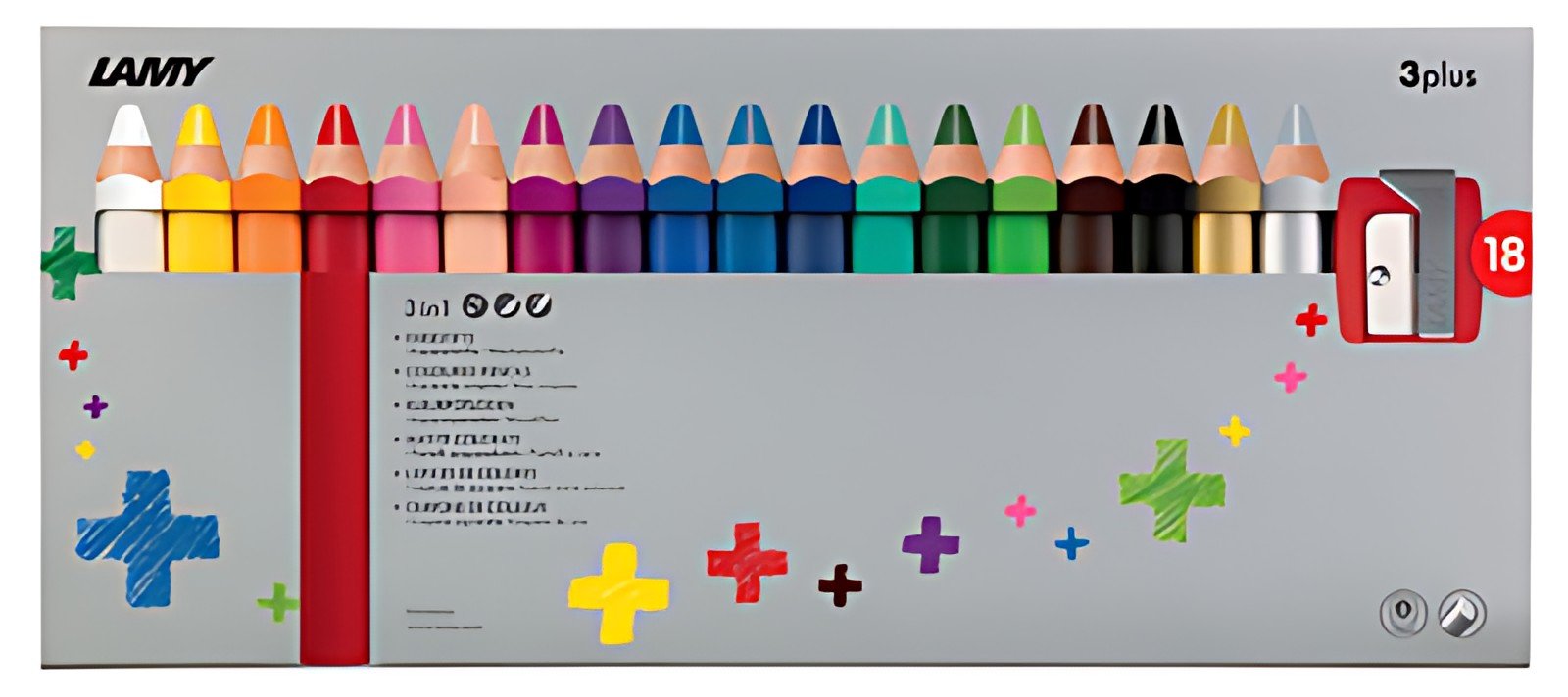 LAMY Crayon de couleur 3-en-1 3plus, étui carton de 18
