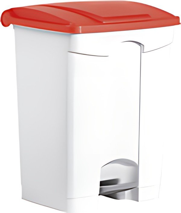 helit Poubelle à pédale "the step", 70 litres, blanc/rouge