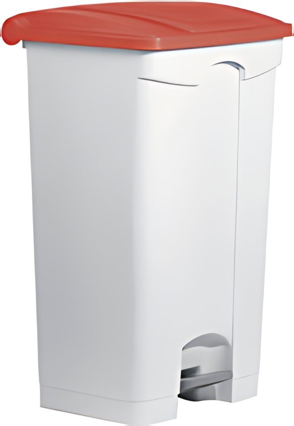 helit Poubelle à pédale "the step", 90 litres, blanc/rouge