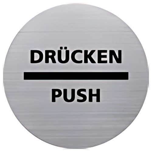 pictogramme helit "le badge" PRESS/PUSH, rond, argent