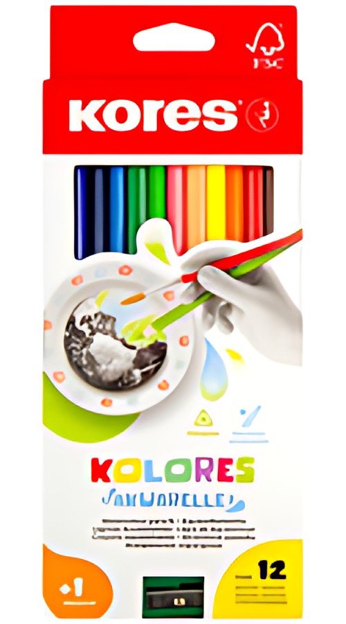 Kores Crayon de couleur aquarellable "Akuarelle", étui de 12
