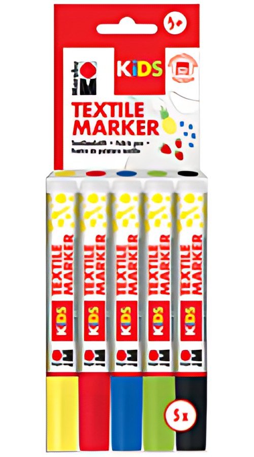 Marabu KIDS Marqueur pour textile, 5 x 3 ml, blister de 5