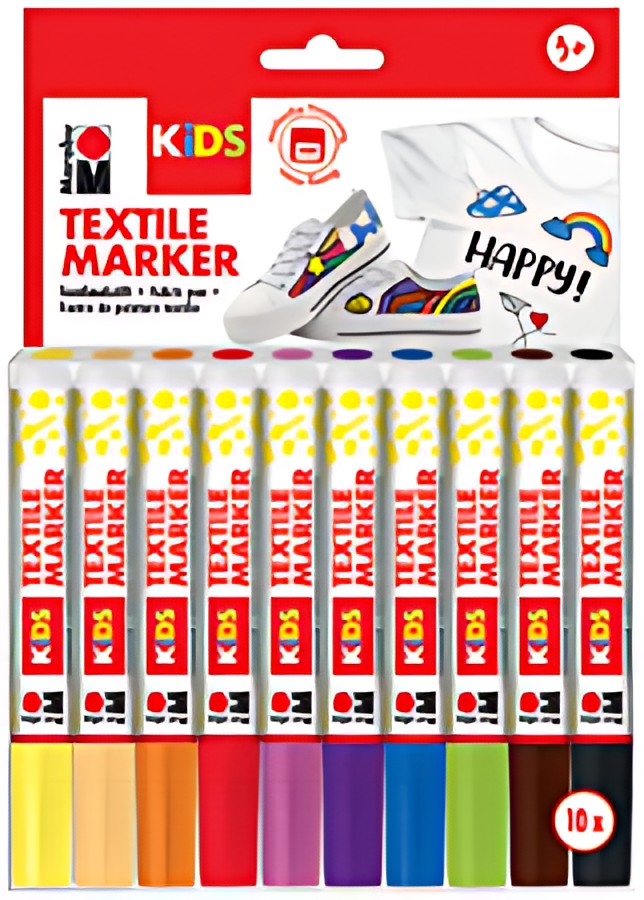 Marabu KIDS Marqueur pour textile, 10 x 3 ml, blister de 10