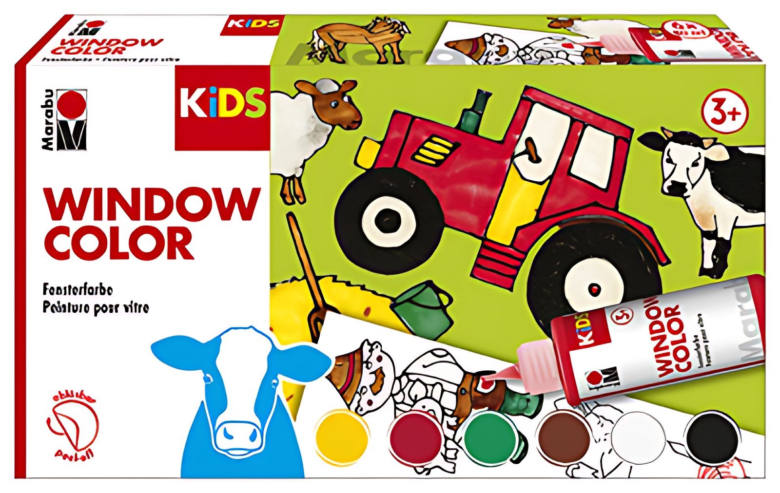 Marabu KiDS Kit de peinture pour vitre "FERME", 6 x 80 ml