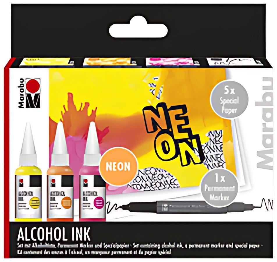 Marabu Encre permanente Alcohol Ink, set fluo "NEON"