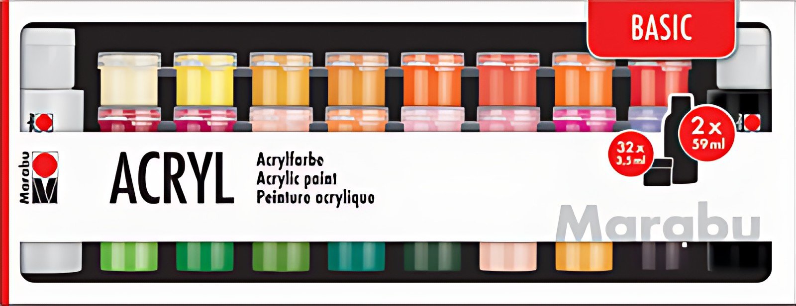 Marabu Set de peinture acrylique BASIC, 32x 3,5 ml/2x 59 ml