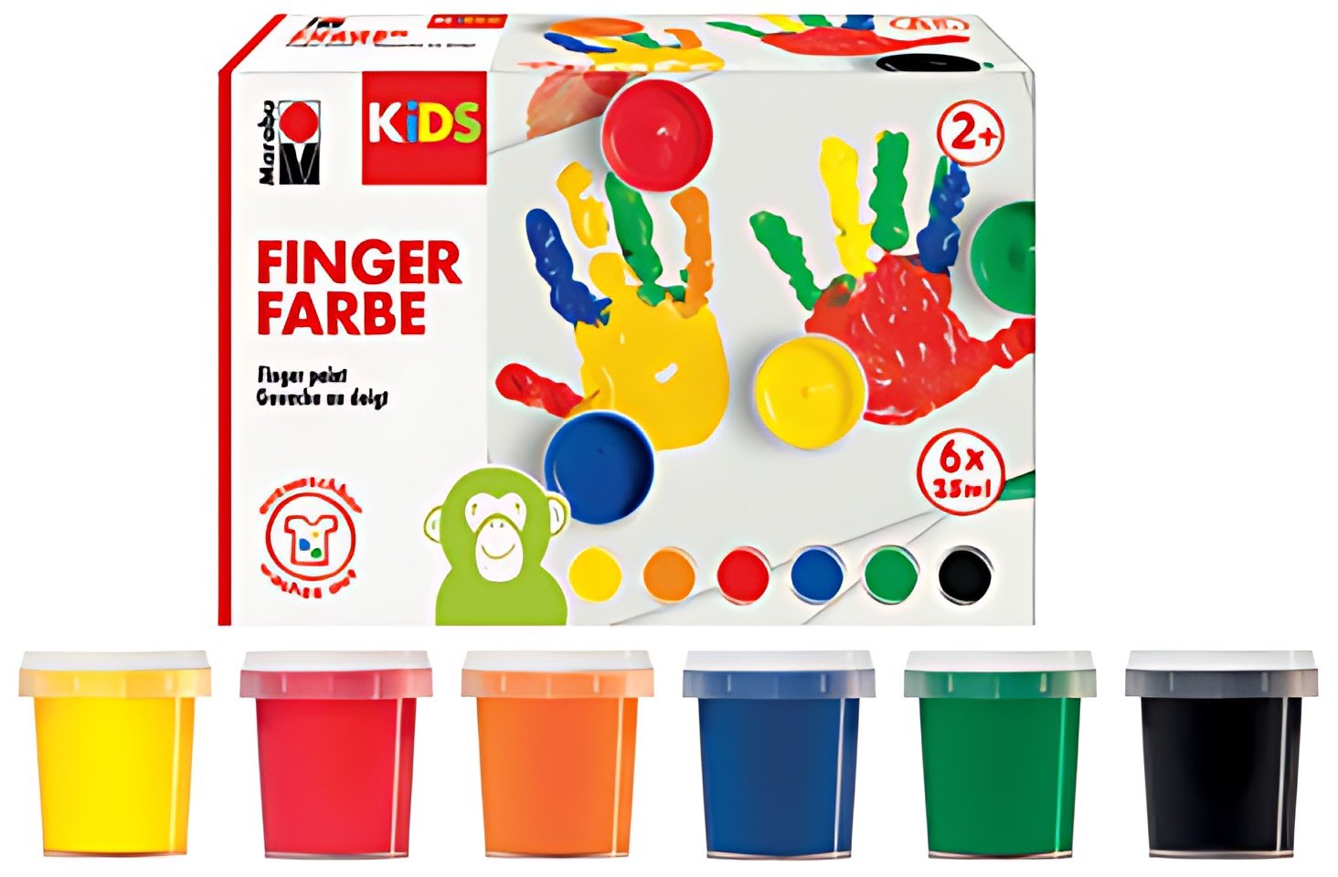 Marabu KIDS Gouache aux doigts, 35 ml, set de 6, assorti