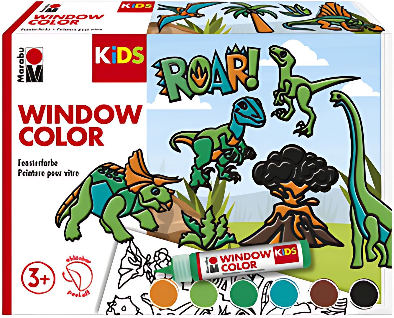 Marabu KiDS Kit Window Color "Dinosaures", 6 x 25 ml