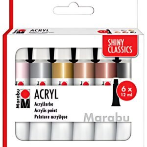 Marabu Set de peinture acrylique SHINY CLASSICS, 6 x 12 ml