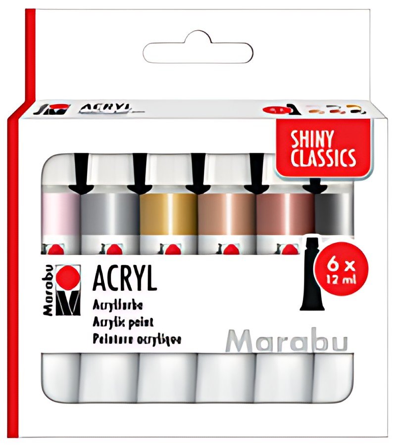 Marabu Set de peinture acrylique SHINY CLASSICS, 6 x 12 ml
