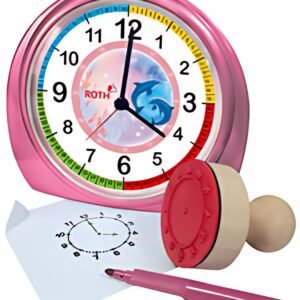 ROTH Réveil pour enfants & tampon, kit "Dauphins", rose