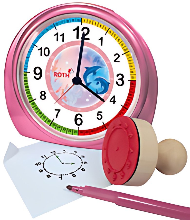 ROTH Réveil pour enfants & tampon, kit "Dauphins", rose