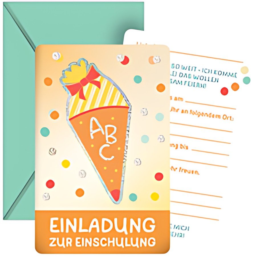 ROTH Einladungskarten-Set "Einschulung" mit Glitzereffekt