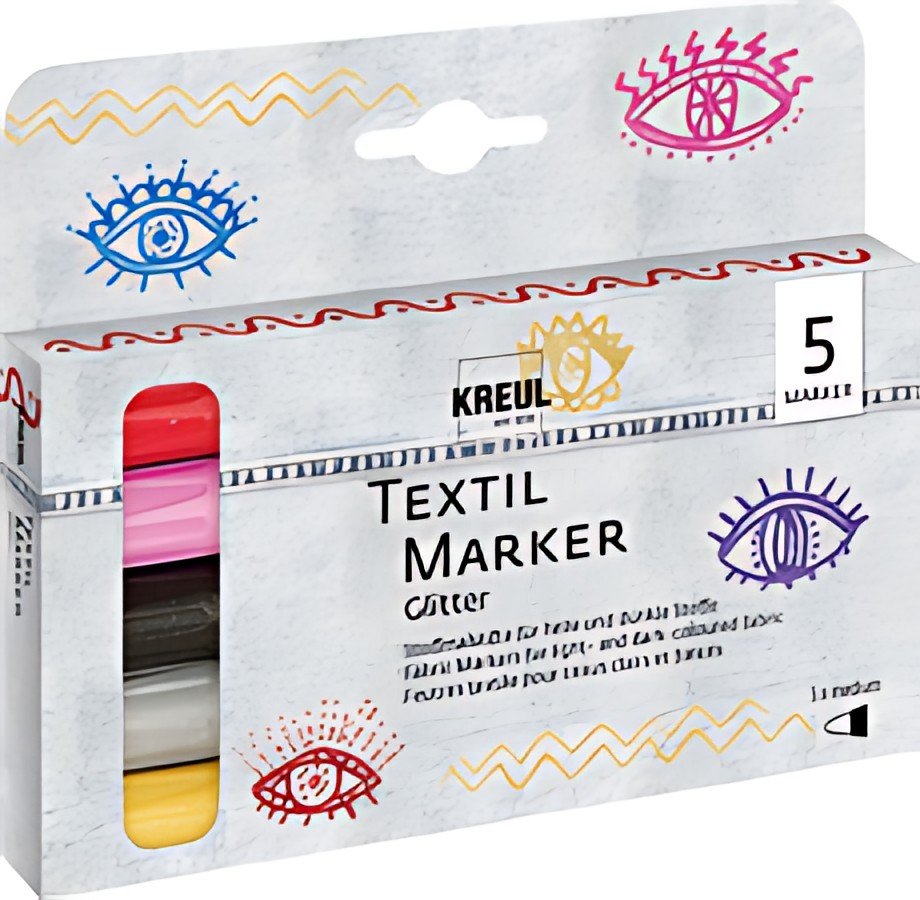 KREUL Feutre textile Glitter, set médium de 5
